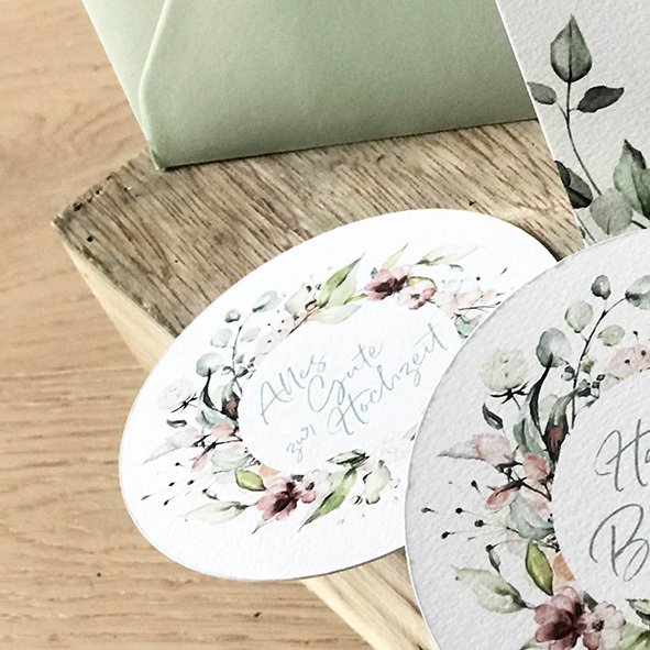 Aufsatzkarte/Anhänger "Alles Gute zur Hochzeit" Designserie Romantic Eucalyptus