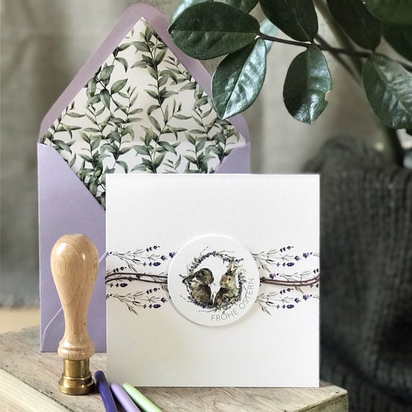 Klappkarte Frohe Ostern im Cottage Lavender Style mit Kuvert