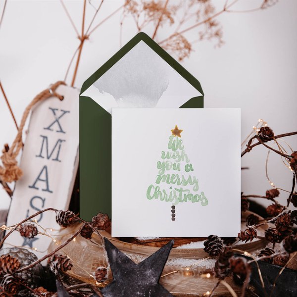 Weihnachtskarte mit Kuvert grüne Tanne