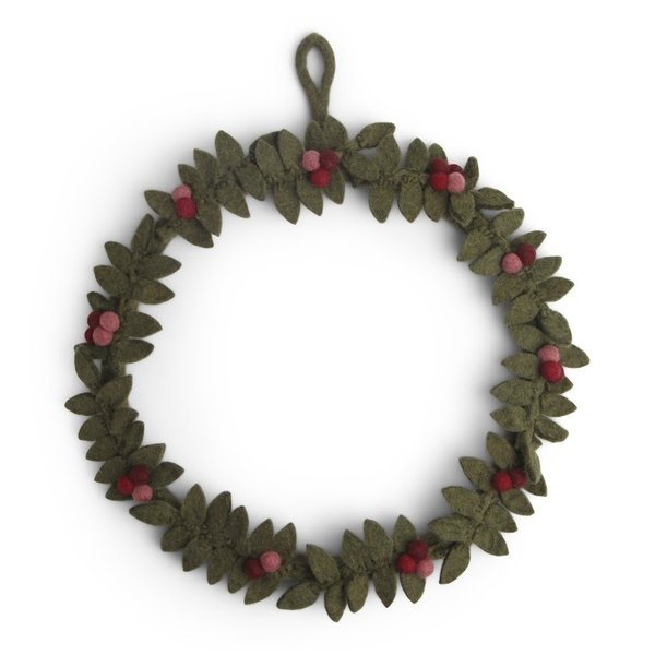 Filzkranz Big Green Wreath w/Red Berries - NEPAL FAIRTRADE handmade